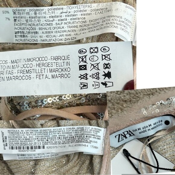 Zara beige sequin asymmetrical spaghetti strap open back blouse top M NWOT sexy - Picture 10 of 11